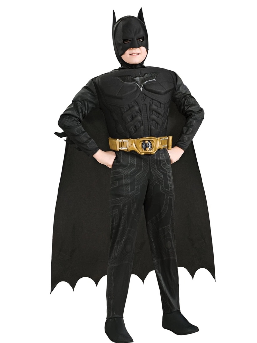 Batman Dark Knight Kids Costume Jumpsuit Cape Headpiece Size Medium